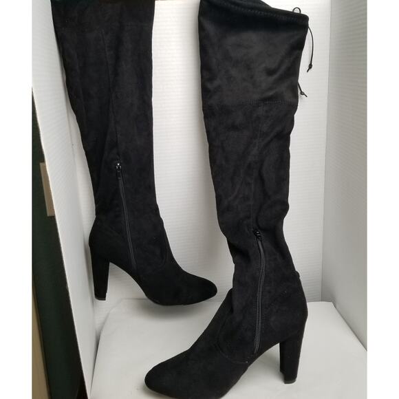 Wild Diva Thigh High Over the Knee Black Faux Suede 4 in Heeled Boots Size 10 - Picture 1 of 9